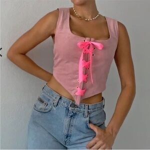Pink Lace-Up Women's Top